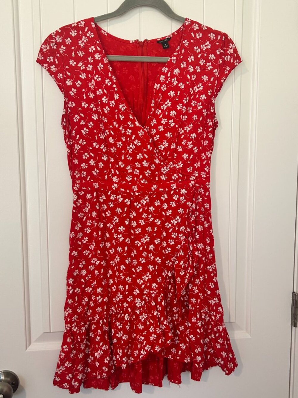 J.Crew Mercantile Red Floral Faux-Wrap Ruffle Mini Dress Womens Size 6 Summer